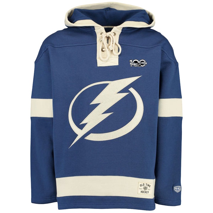 NHL Lightning Blue Centennial Patch Pullover Old Time Hockey Hoodie