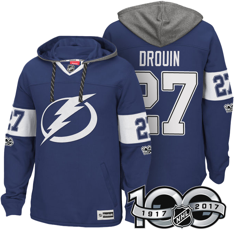 NHL Lightning #27 Jonathan Drouin Blue Centennial Classic Patch Hoodie