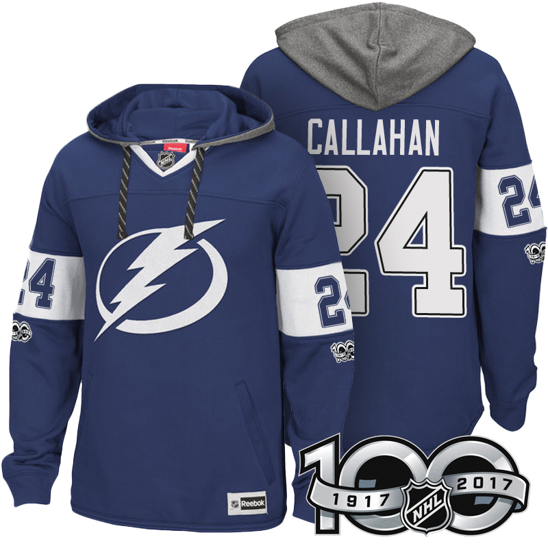 NHL Lightning #24 Ryan Callahan Blue Centennial Classic Patch Hoodie