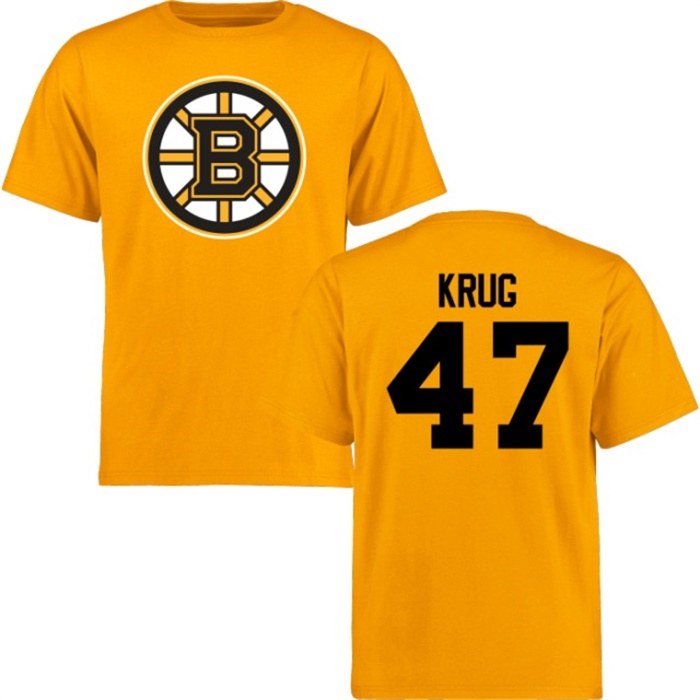 Torey Krug Bruins Yellow Short Sleeve logo T-Shirt