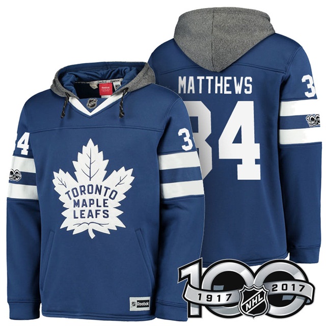 NHL Maple Leafs #34 Auston Matthews Navy Centennial Patch Hoodie