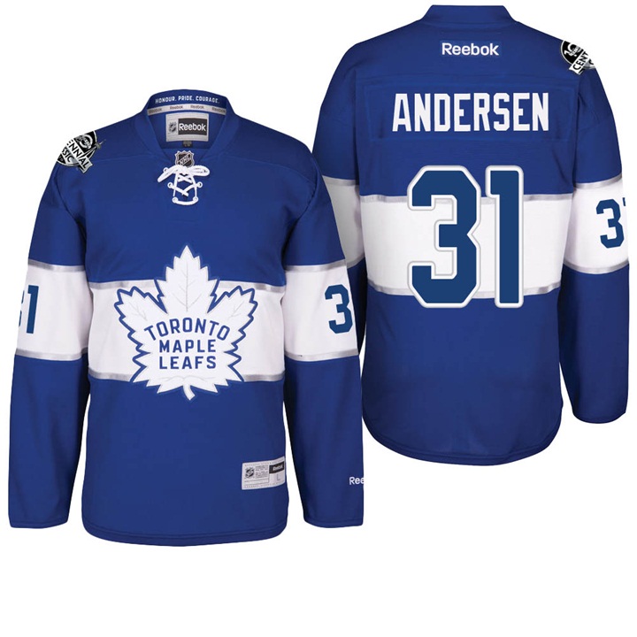 Maple Leafs Frederik Andersen Blue 100th Season Celebration Jersey