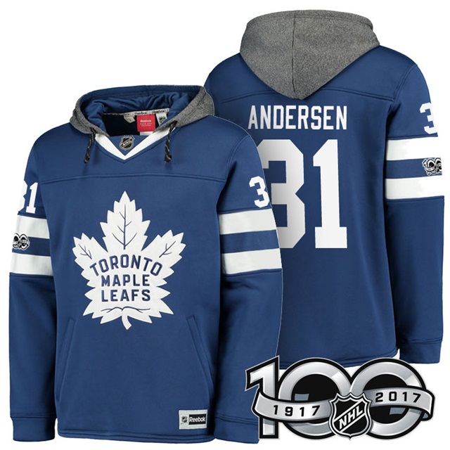 NHL Maple Leafs #31 Frederik Andersen Navy Centennial Patch Hoodie