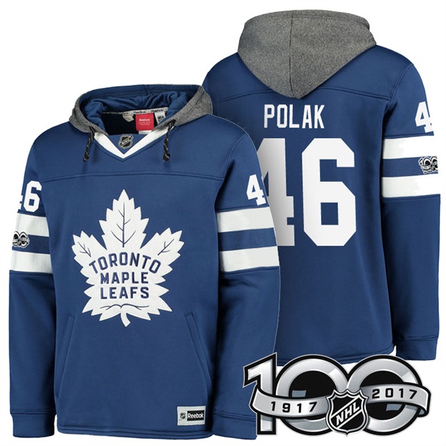 NHL Maple Leafs #46 Roman Polak Navy Centennial Patch Hoodie