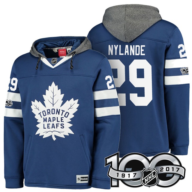 NHL Maple Leafs #29 William Nylande Navy Centennial Patch Hoodie