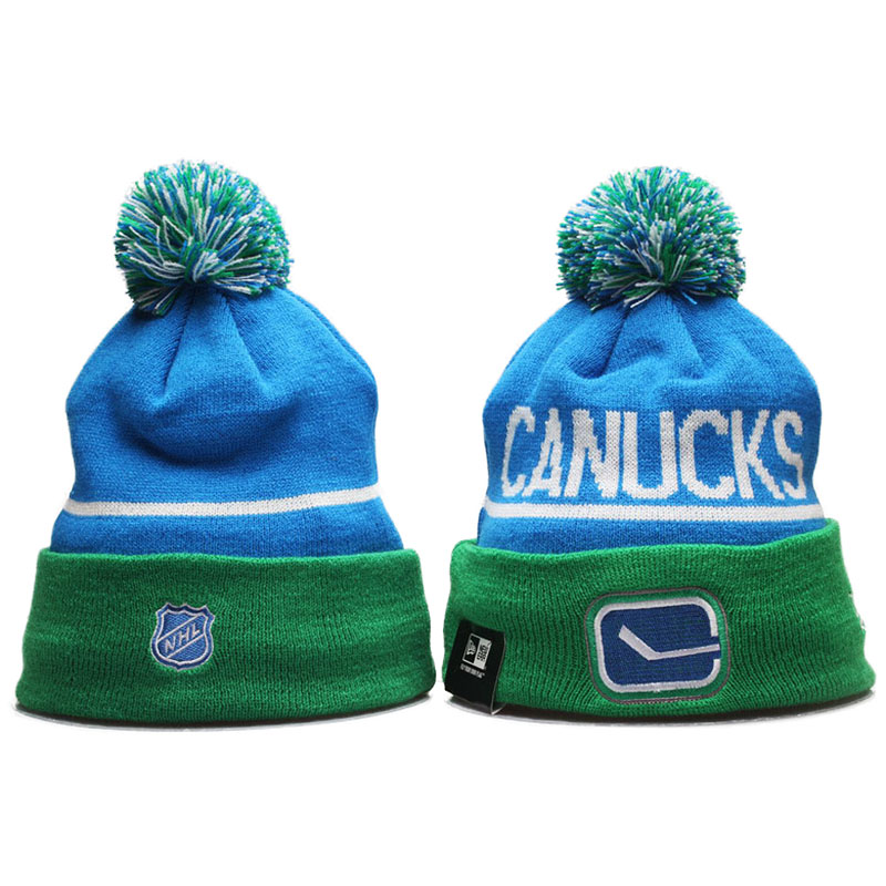 2016-2017 Vancouver Canucks Team Cuffed Knit Hat With Pom Beanies Green/Light Blue