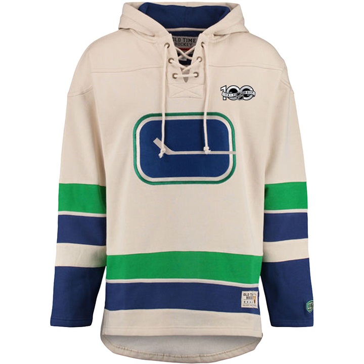 NHL Canucks Tan Centennial Patch Pullover Old Time Hockey Hoodie