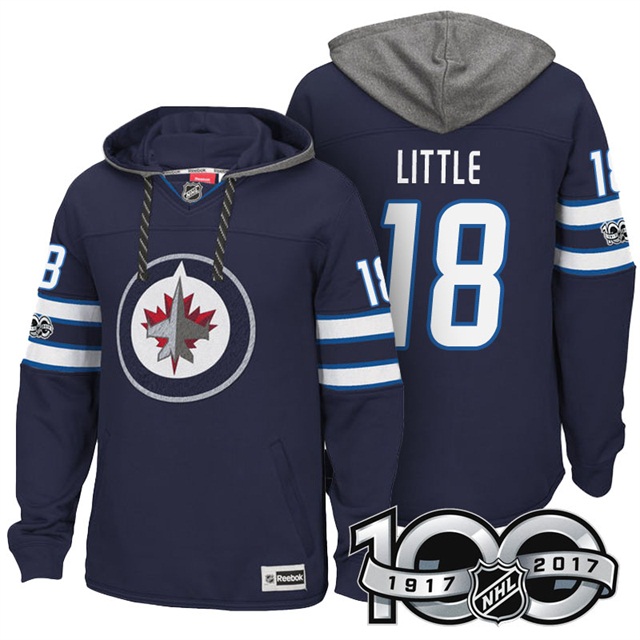 NHL Jets #18 Bryan Little Navy Centennial Patch Hoodie