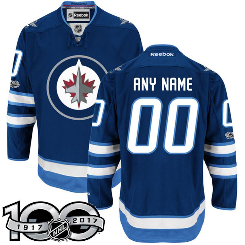 Winnipeg Jets Navy Celebrate 100th Classic Patch Customized Jersey