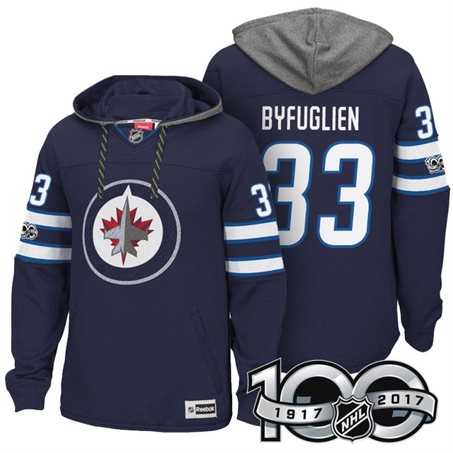 NHL Jets #33 Dustin Byfuglien Navy Centennial Patch Hoodie