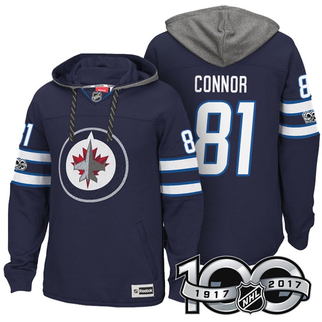 NHL Jets #81 Kyle Connor Navy Centennial Patch Hoodie