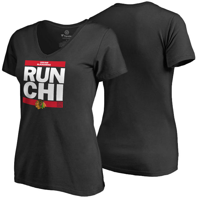 NHL Chicago Blackhawks Black RUN-CTY V-Neck T-shirt