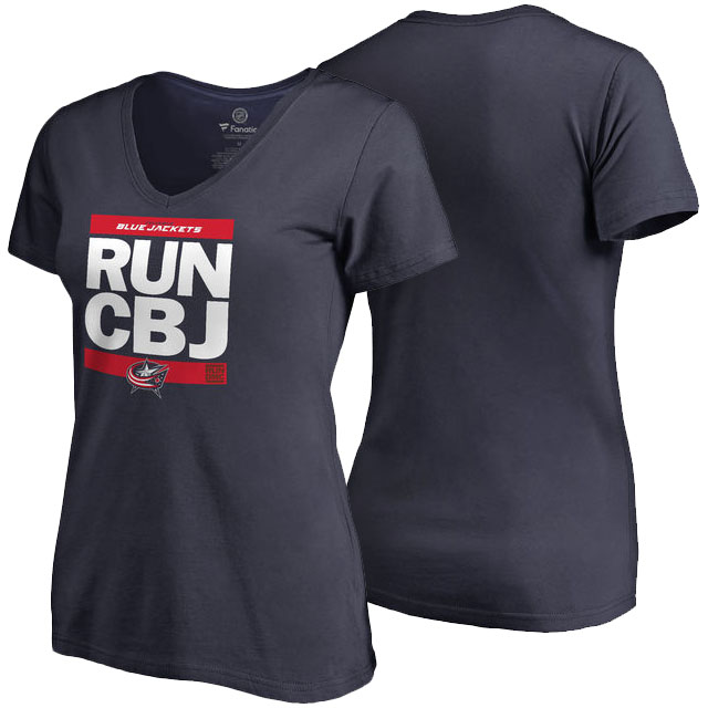 NHL Columbus Blue Jackets Navy RUN-CTY V-Neck T-shirt