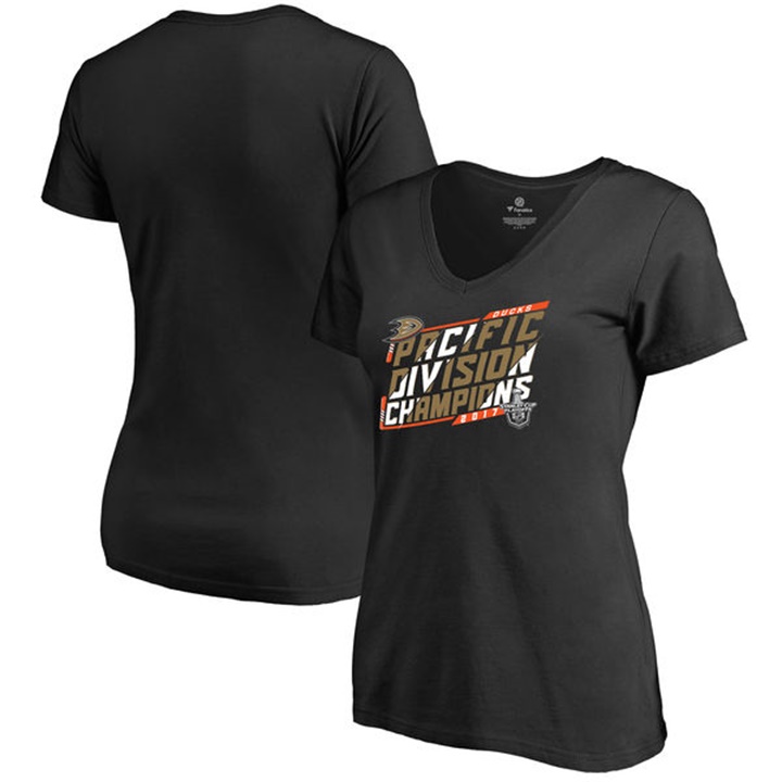 Women Anaheim Ducks Black Short Sleeve 2017 Pacific Division Champions Slim Fit T-shirt