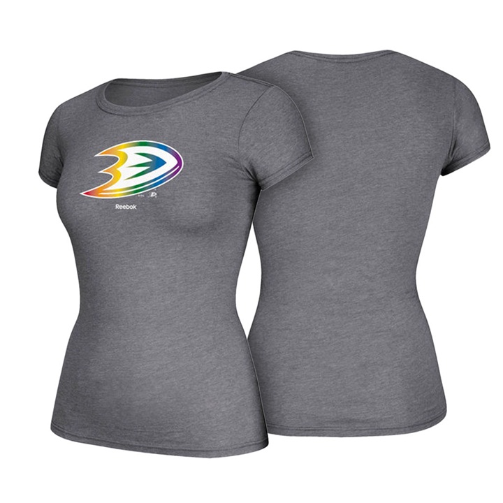 Women Anaheim Ducks Gray Hockey Is For Everyone Rainbow Team Pride T-shirt