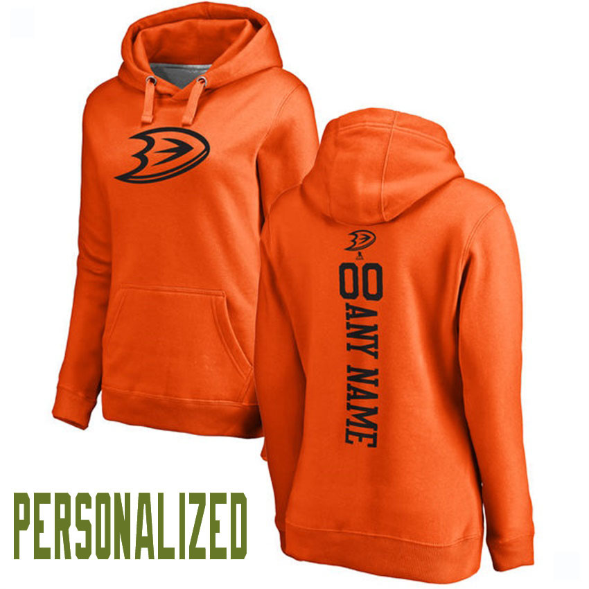 Women NHL Anaheim Ducks Orange Personalized One Color Backer Pullover Hoodie