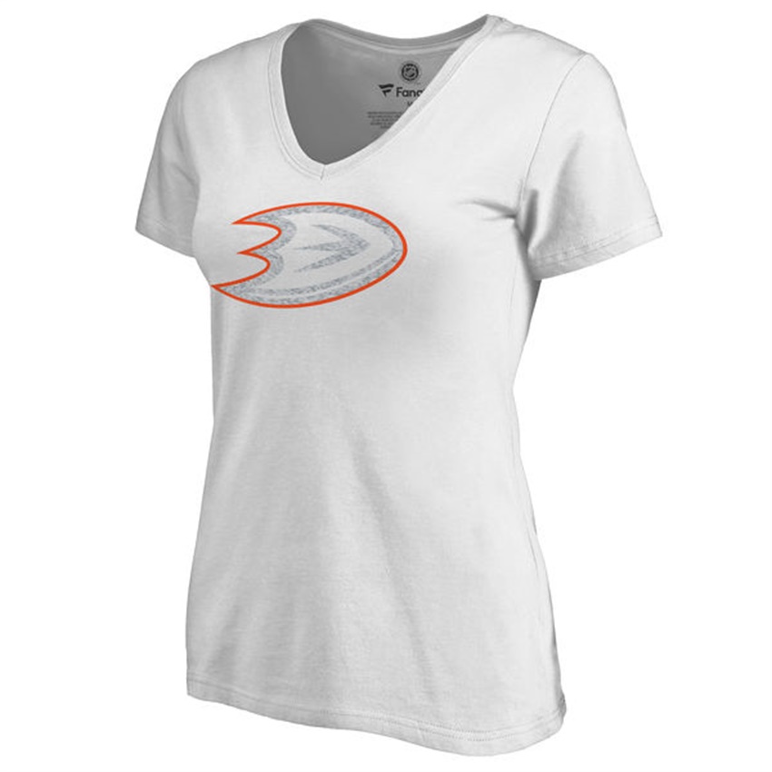 Women Anaheim Ducks White White Out V-Neck T-shirt