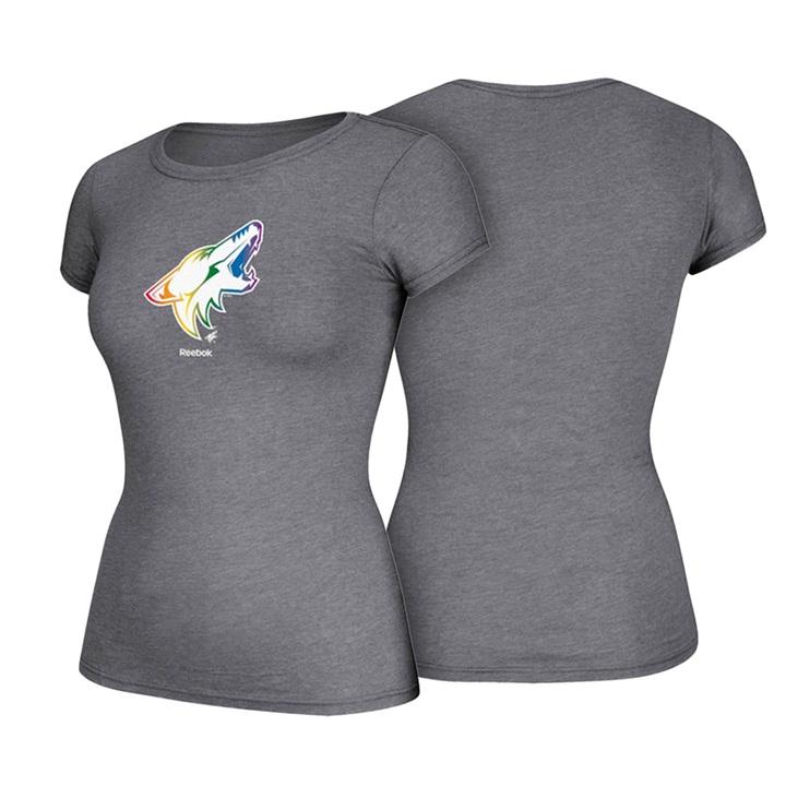 Women Arizona Coyotes Gray Hockey Is For Everyone Rainbow Team Pride T-shirt