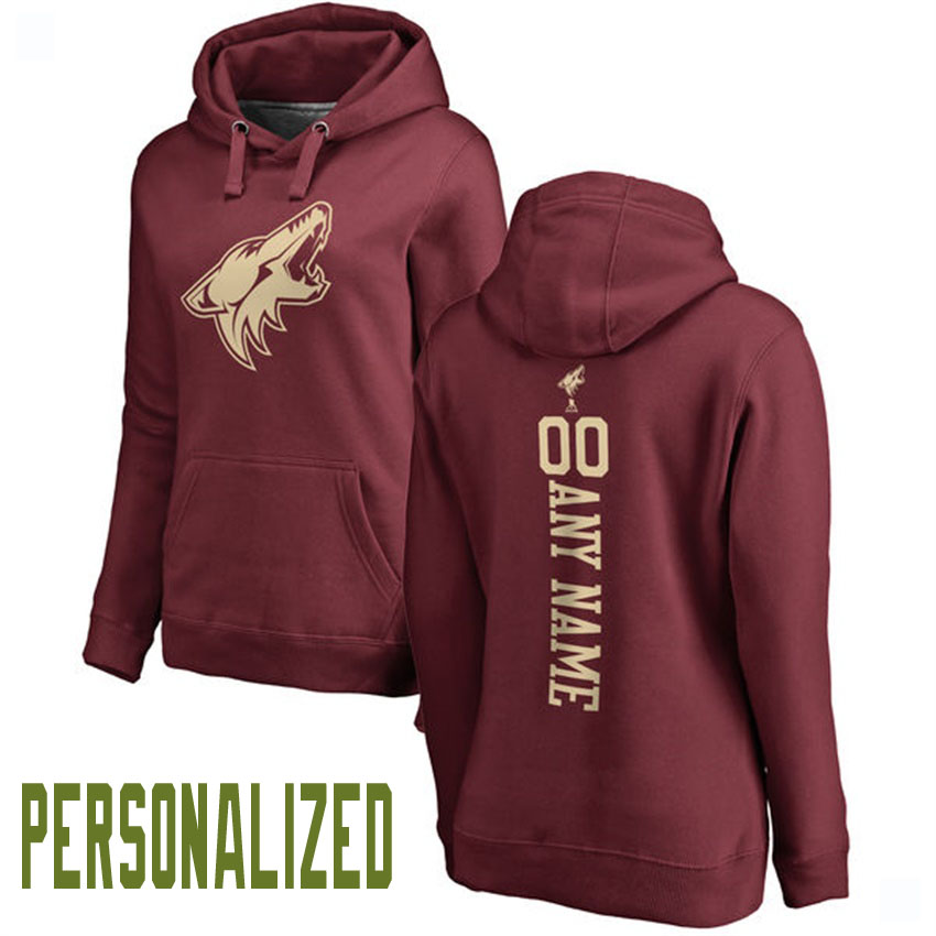 Women NHL Arizona Coyotes Maroon Personalized One Color Backer Pullover Hoodie