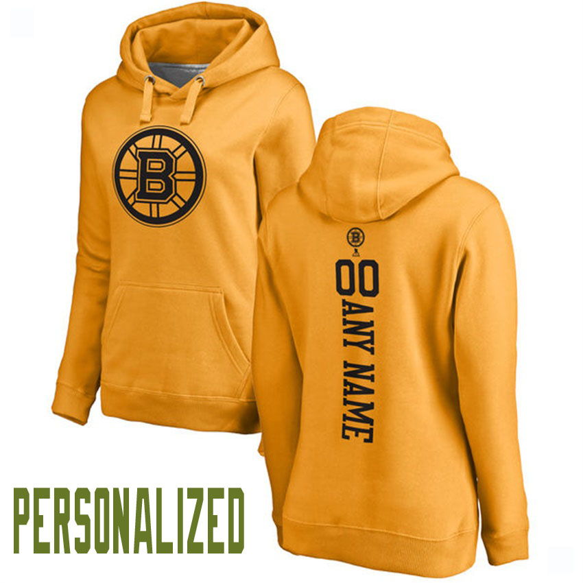 Women NHL Boston Bruins Gold Personalized One Color Backer Pullover Hoodie