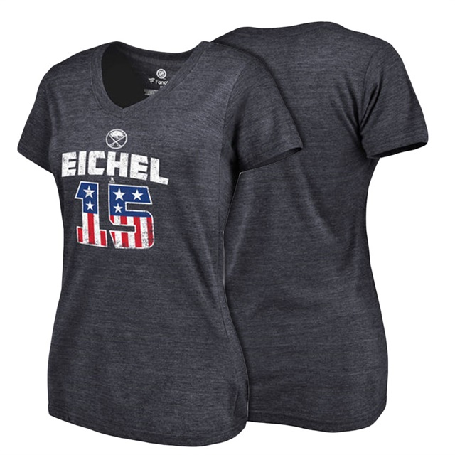 Women Sabres Jack Eichel #15 Navy Player Spangled Slim- Fit T-shirt