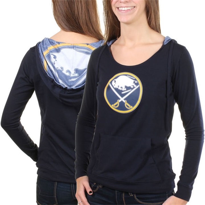 Women Buffalo Sabres Navy Blue Team Logo Long Sleeve Hoodie