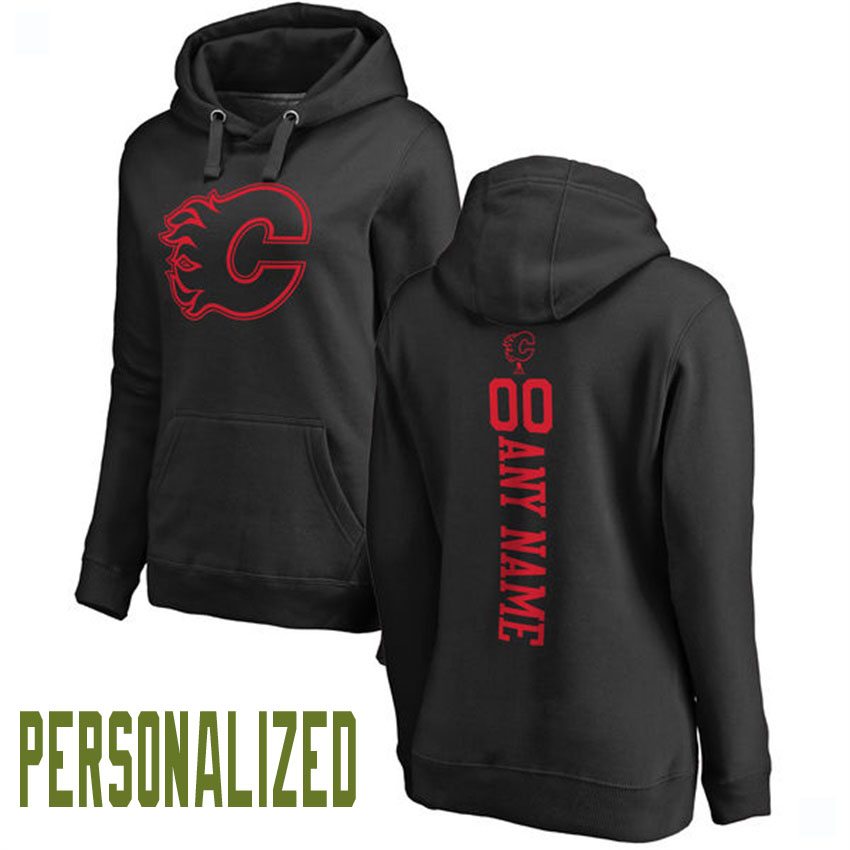 Women NHL Calgary Flames Black Personalized One Color Backer Pullover Hoodie