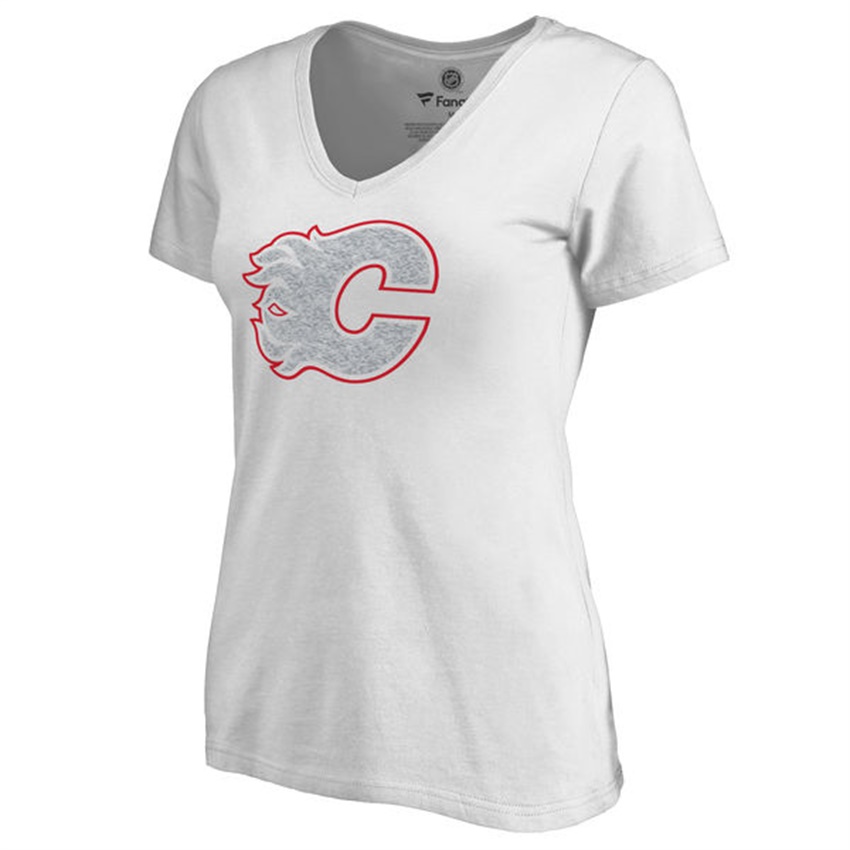 Women Calgary Flames White White Out V-Neck T-shirt