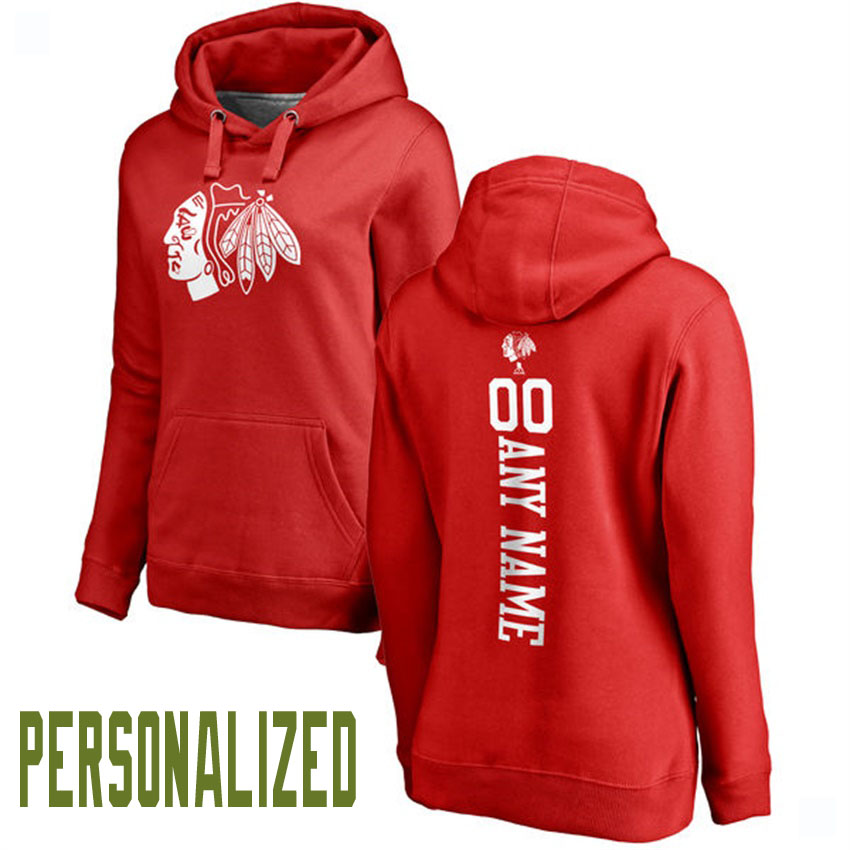 Women NHL Chicago Blackhawks Red Personalized One Color Backer Pullover Hoodie