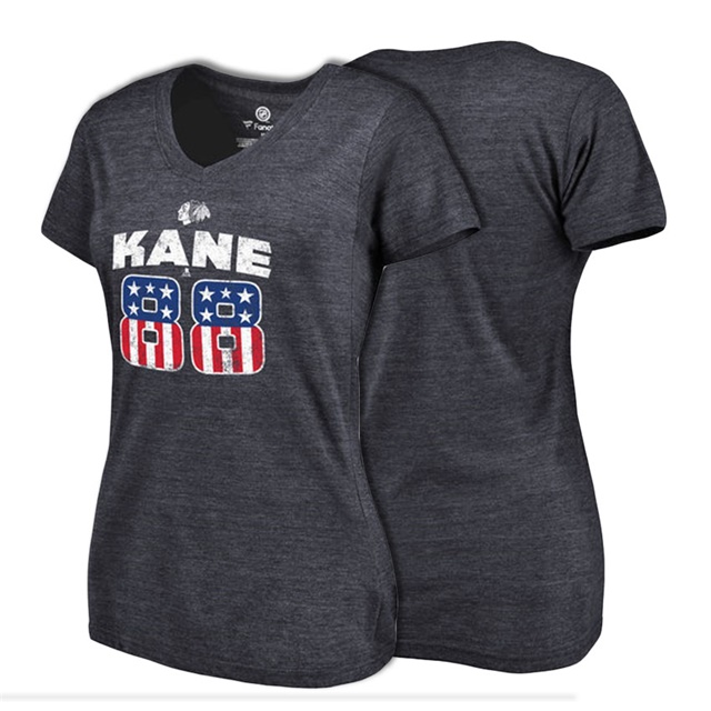 Women Blackhawks Patrick Kane #88 Navy Player Spangled Slim- Fit T-shirt