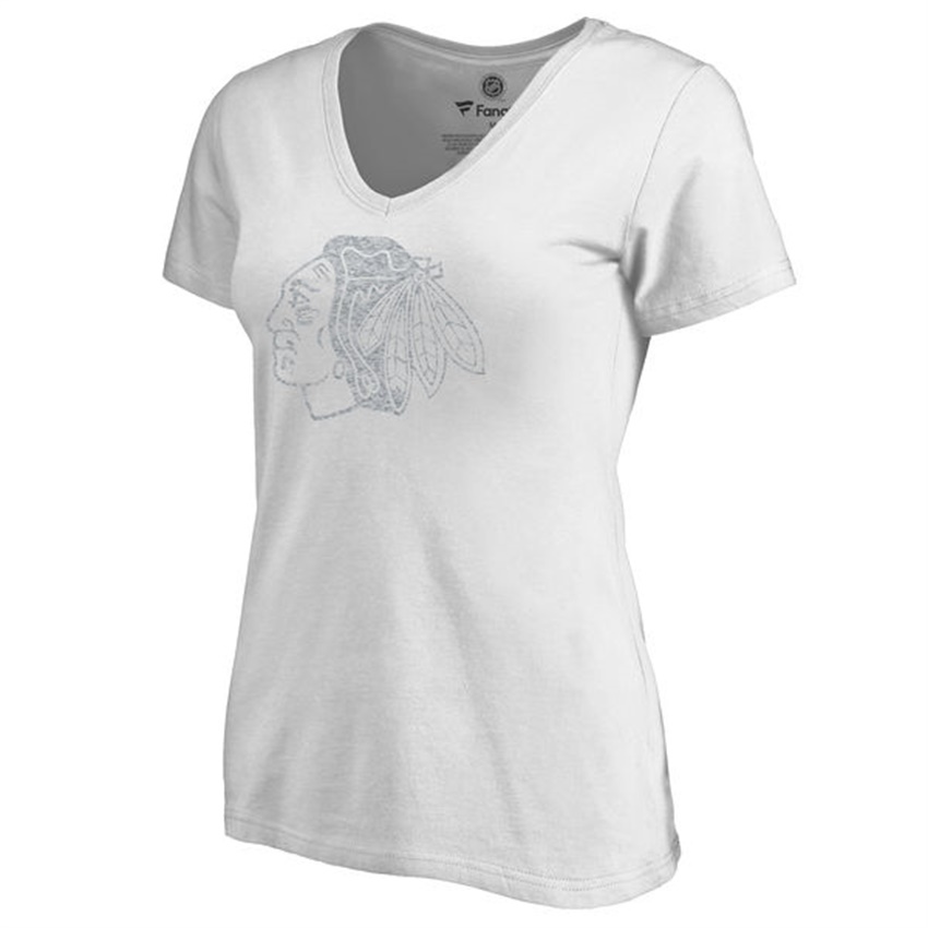 Women Chicago Blackhawks White White Out V-Neck T-shirt