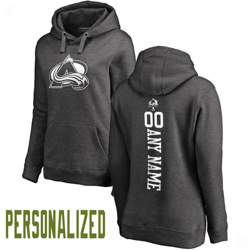 Women NHL Colorado Avalanche Charcoal Personalized One Color Backer Pullover Hoodie