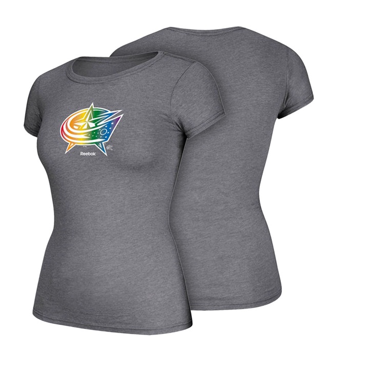 Women Columbus Blue Jackets Gray Hockey Is For Everyone Rainbow Team Pride T-shirt