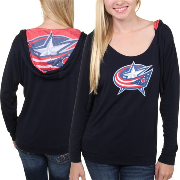 Women Columbus Blue Jackets Navy Blue Team Logo Long Sleeve Hoodie