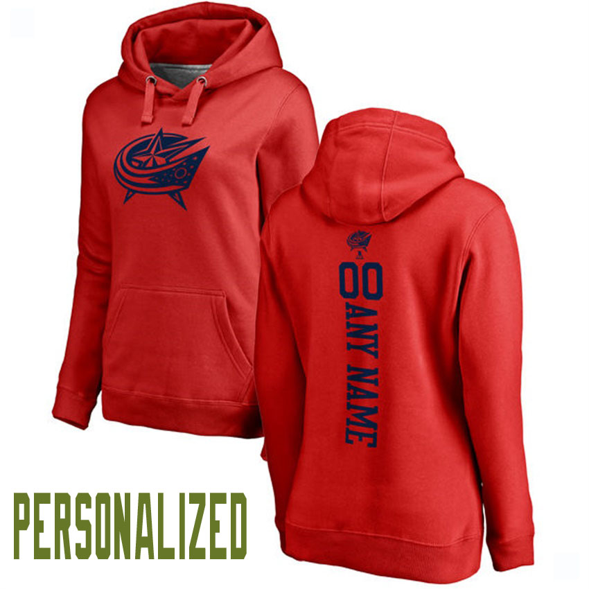 Women NHL Columbus Blue Jackets Red Personalized One Color Backer Pullover Hoodie