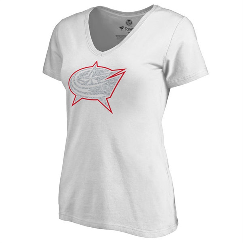 Women Columbus Blue Jackets White White Out V-Neck T-shirt