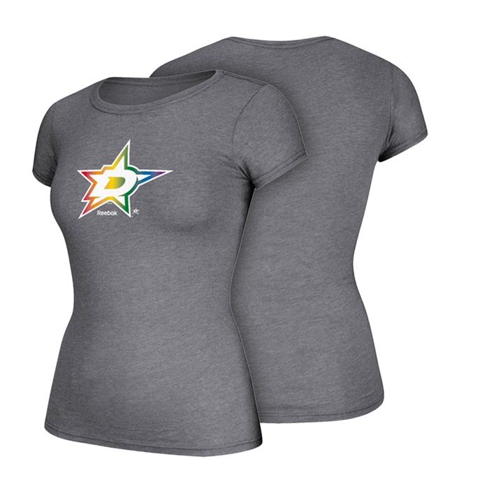 Women Dallas Stars Gray Hockey Is For Everyone Rainbow Team Pride T-shirt