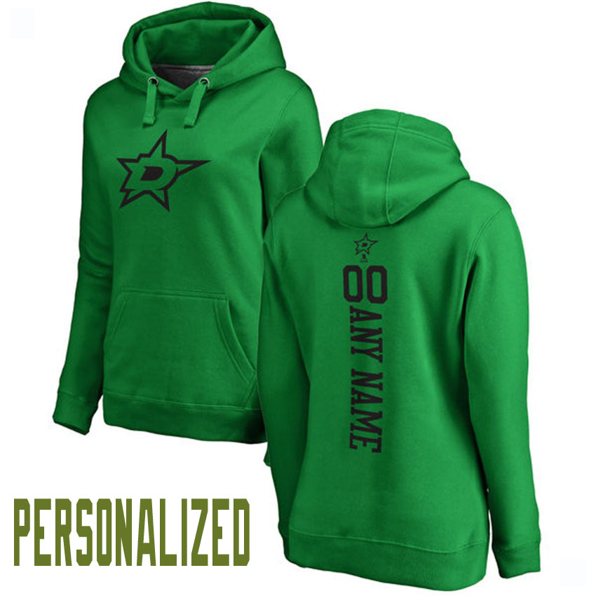 Women NHL Dallas Stars Kelly Green Personalized One Color Backer Pullover Hoodie