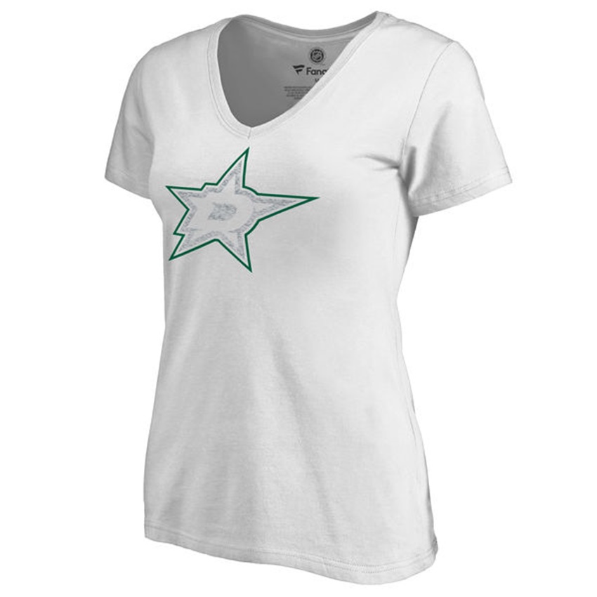 Women Dallas Stars White White Out V-Neck T-shirt