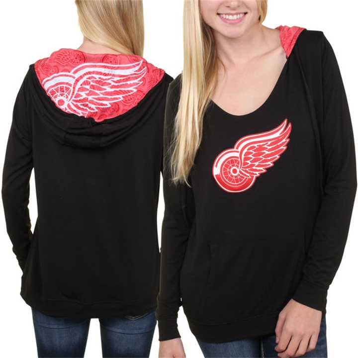 Women Detroit Red Wings Black Team Logo Long Sleeve Hoodie