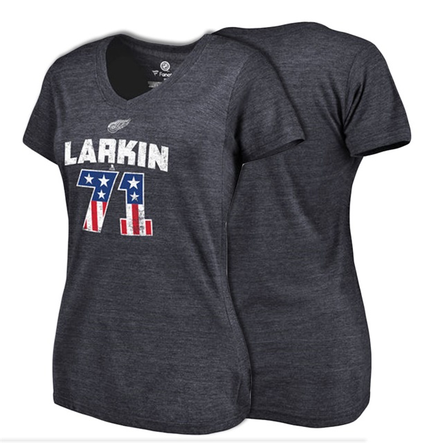 Women Red Wings Dylan Larkin #71 Navy Player Spangled Slim- Fit T-shirt