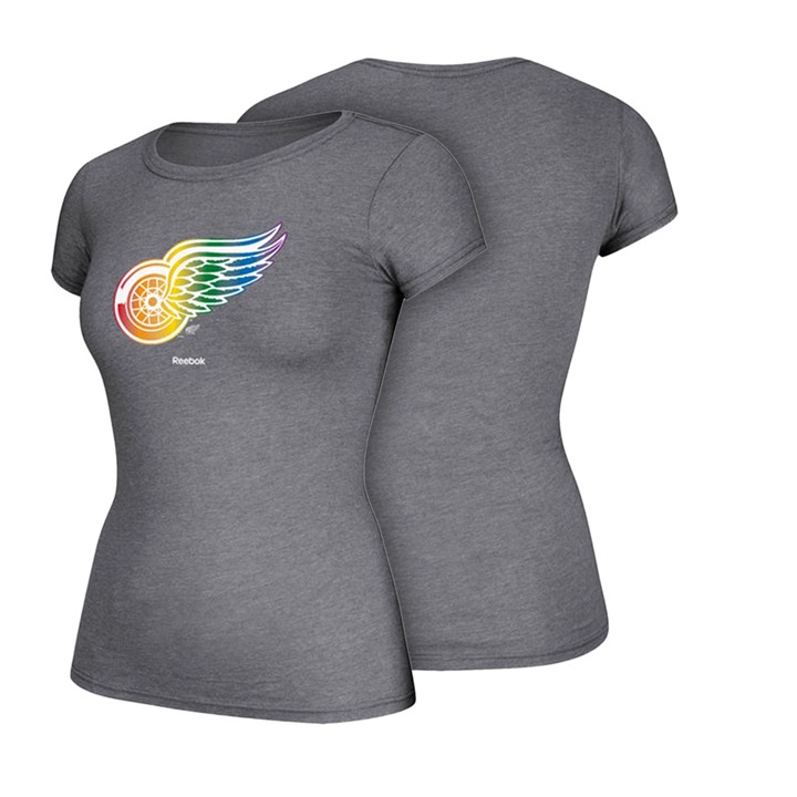 Women Detroit Red Wings Gray Hockey Is For Everyone Rainbow Team Pride T-shirt