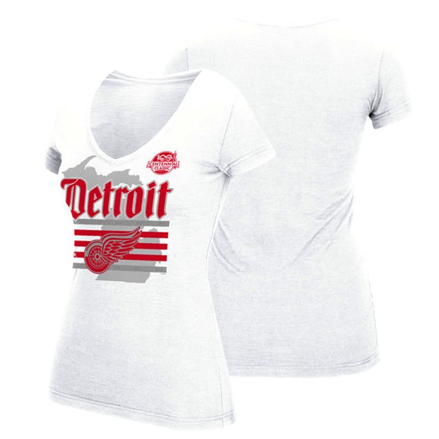 Women Detroit Red Wings White Hockeytown History 2017 Centennial Classic T-shirt