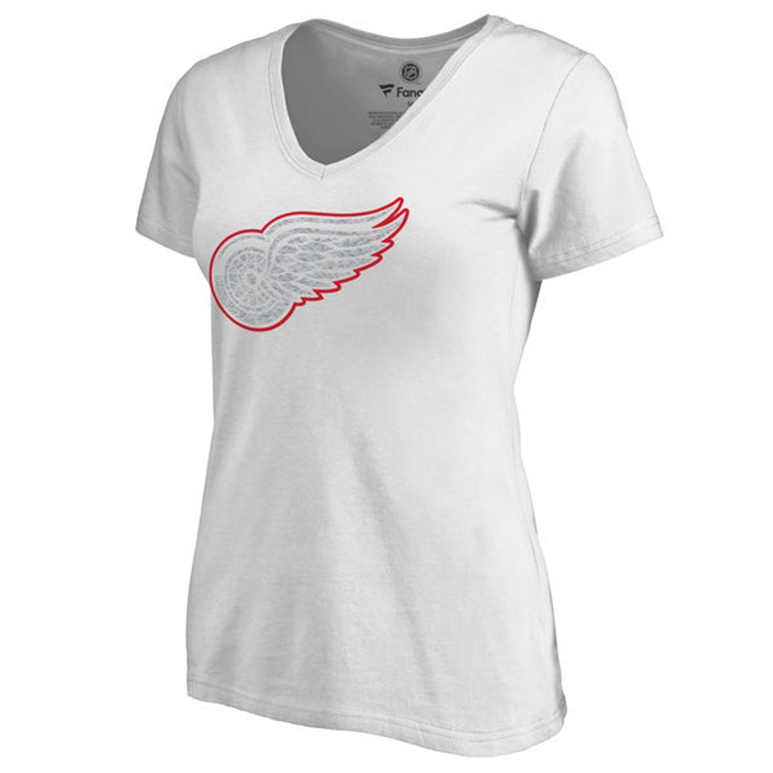 Women Detroit Red Wings White White Out V-Neck T-shirt