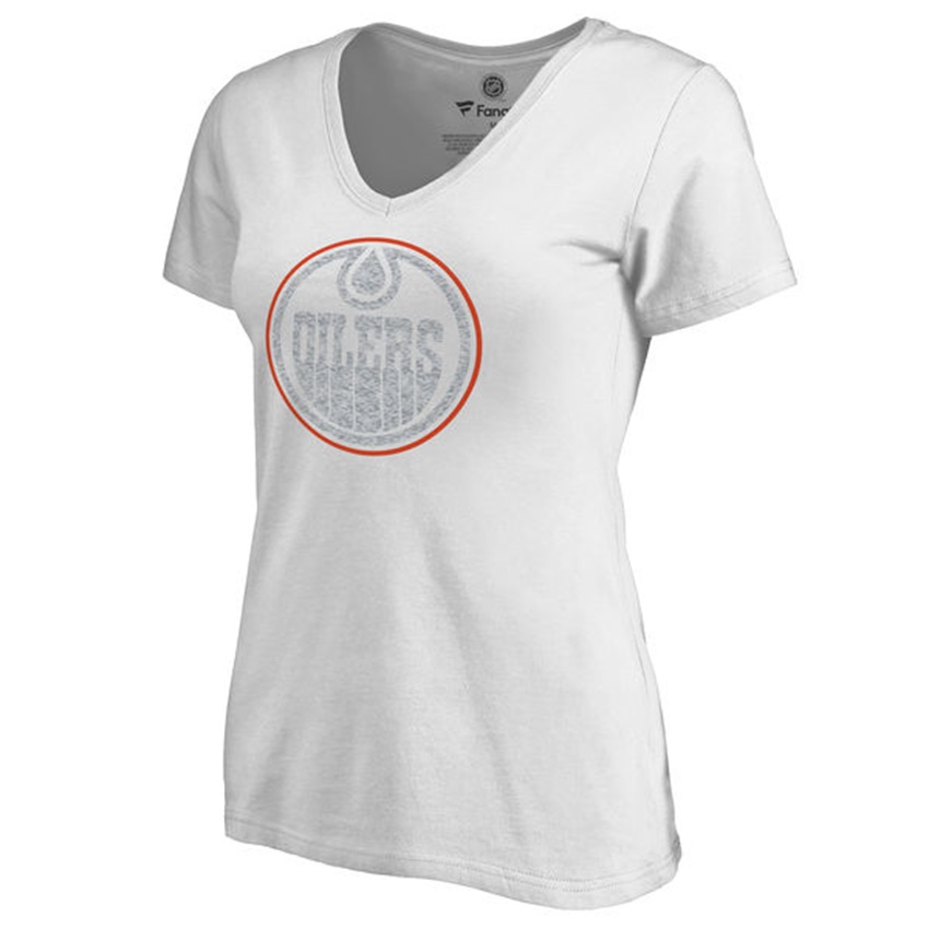 Women Edmonton Oilers White White Out V-Neck T-shirt