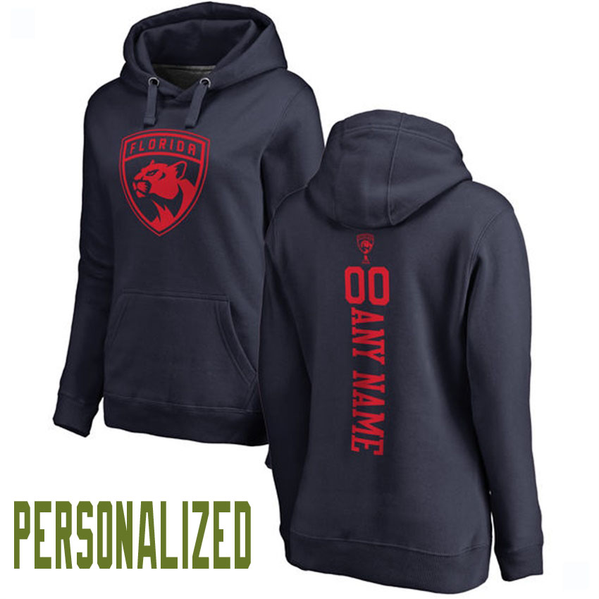 Women NHL Florida Panthers Navy Personalized One Color Backer Pullover Hoodie