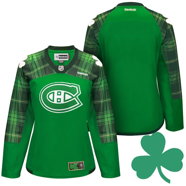 Women Canadiens Green Three-leaved Shamrock Team Jersey