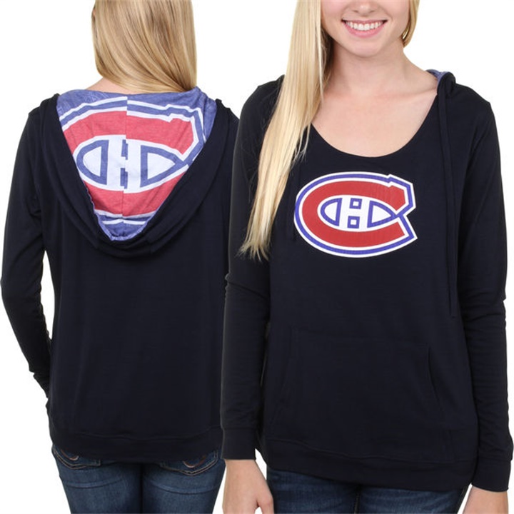 Women Montreal Canadiens Navy Blue Team Logo Long Sleeve Hoodie