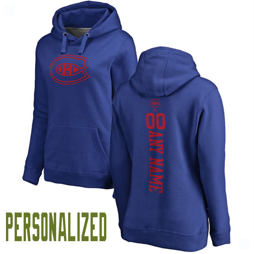 Women NHL Montreal Canadiens Royal Personalized One Color Backer Pullover Hoodie