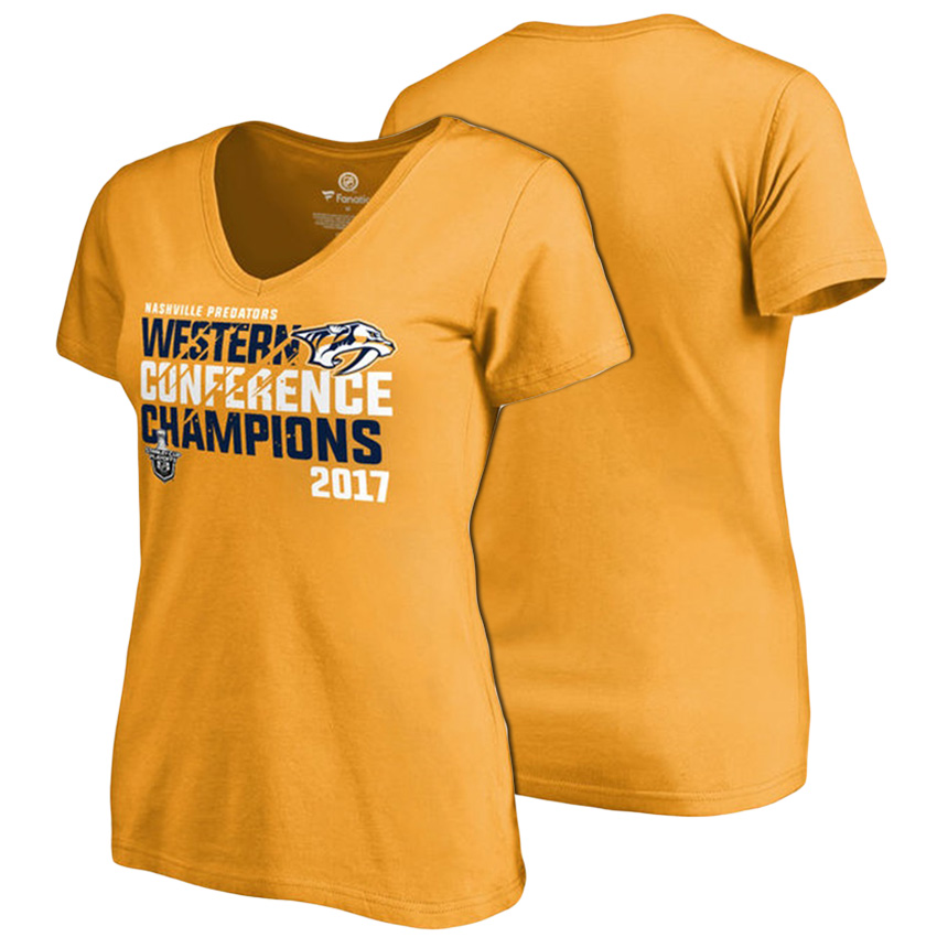 Women Nashville Predators Gold 2017 Western Conference Champions Goal Tend T-shirt